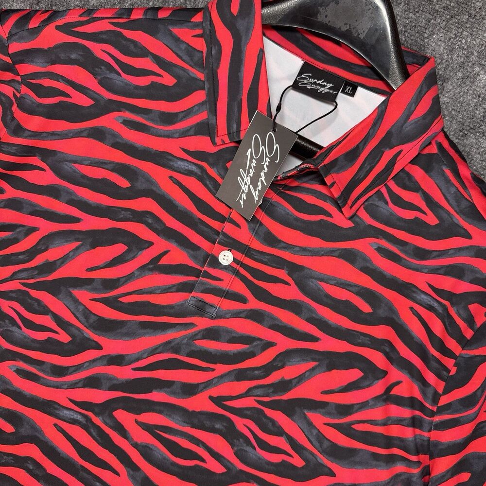 Sunday Swagger Black Red Tiger Stripe Performance Polo Shirt Size XL NWT